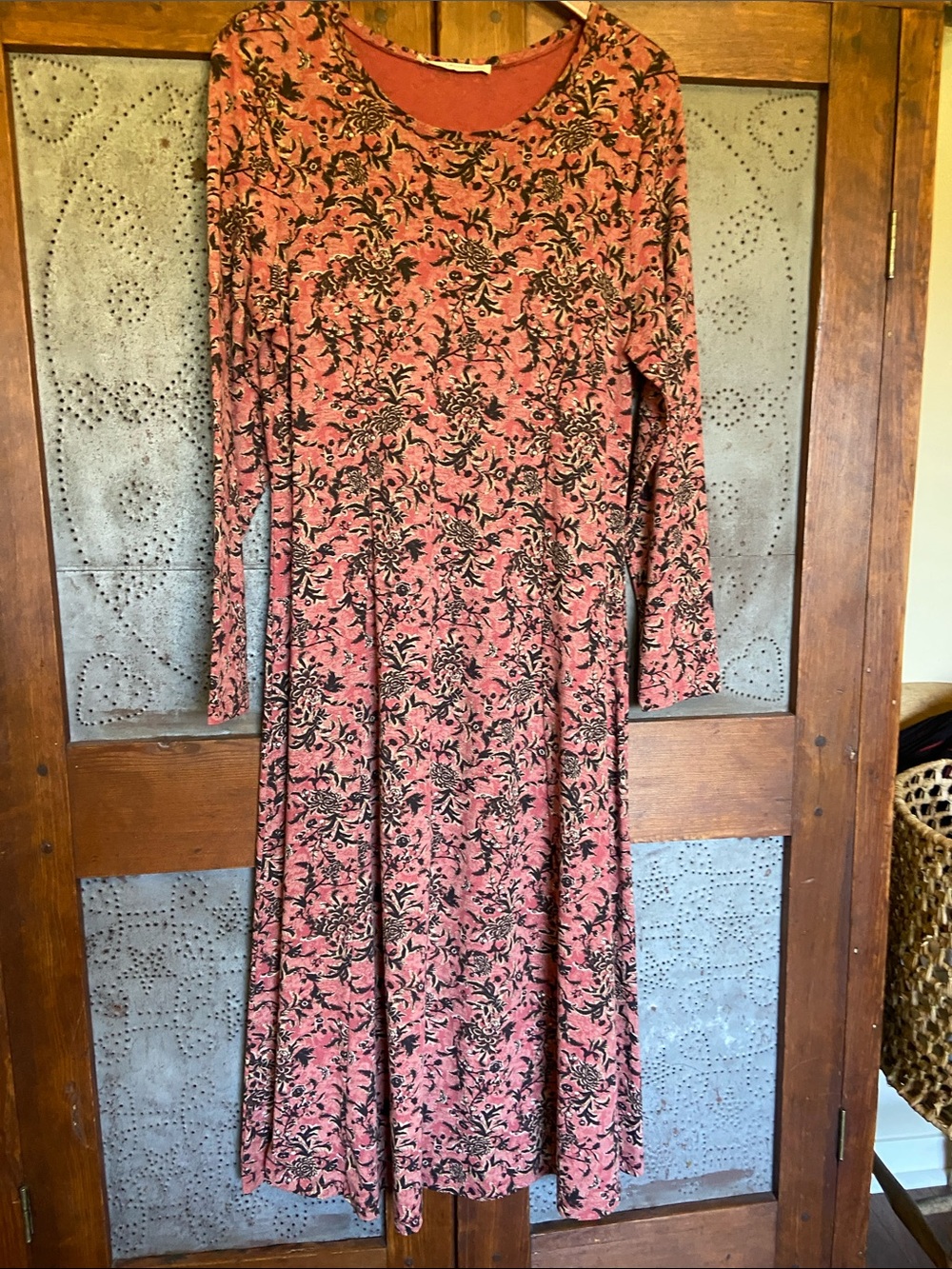 Peruvian Connection Vine Floral Print Knit Long Sleeve Dress Size L